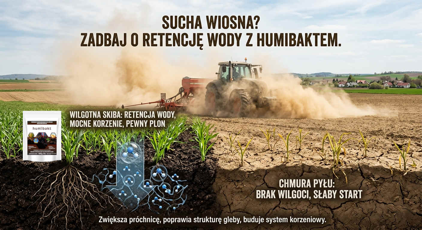 Chmura pyłu zamiast wilgotnej skiby? Jak Humibakt buduje odporność upraw na wiosenną suszę.